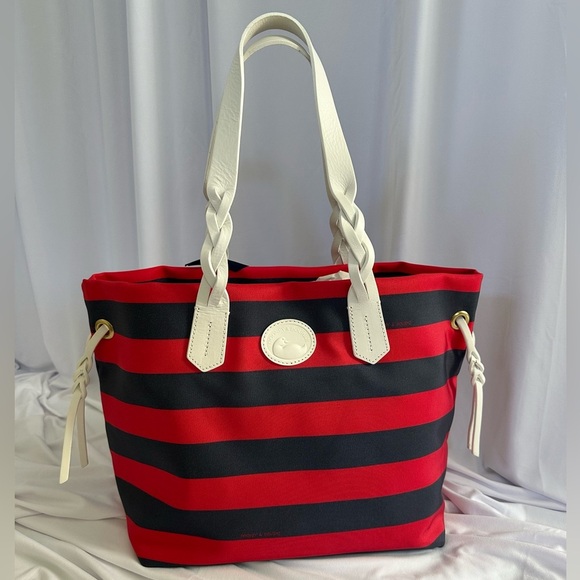 Dooney & Bourke Handbags - VINTAGE Dooney & Bourke Nylon Shopper Tote | Red & Black Stripe Rare Find